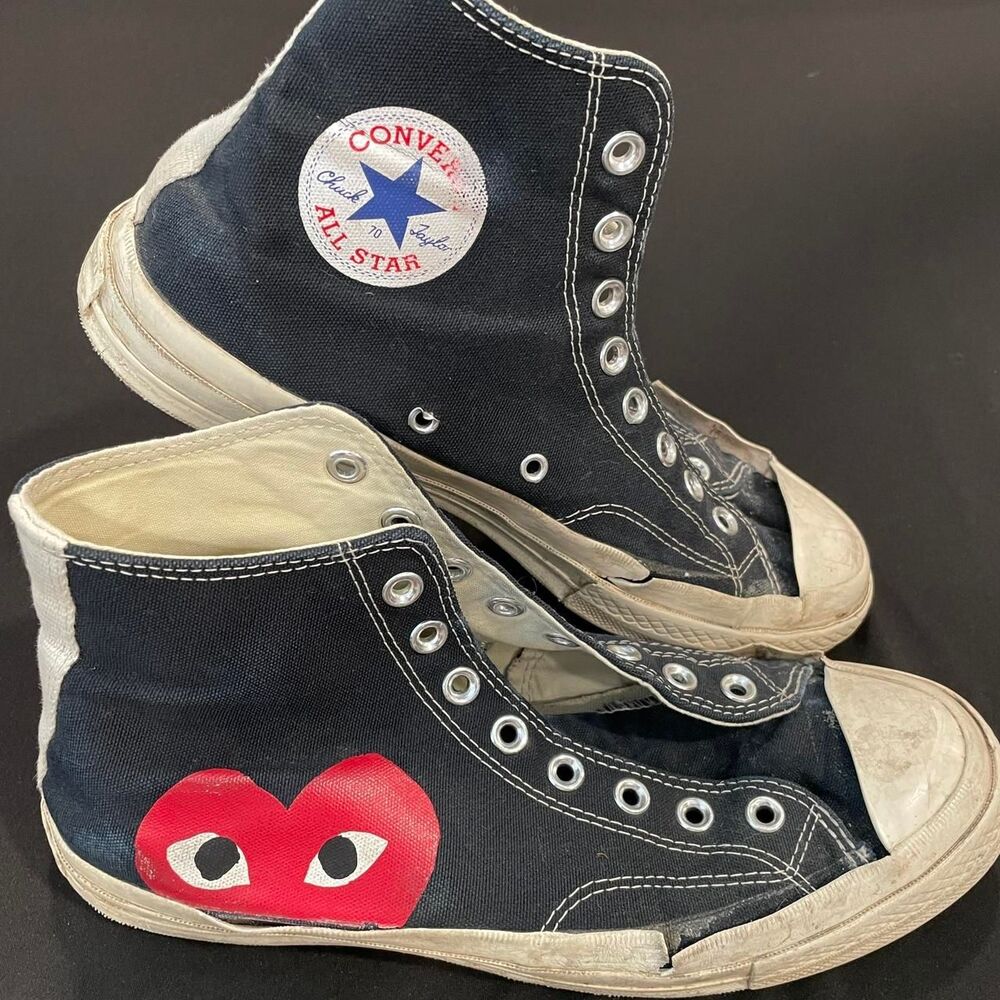 ~ 9 Destroyed Converse x Comme des Garçons PLAY Chuck Heart Eyes Grunge High Top
